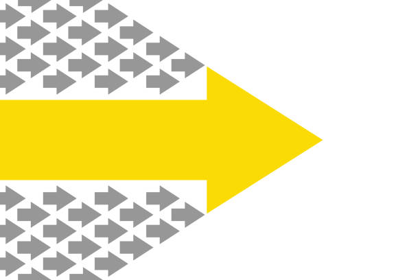 Leadership visually expressed by a large and yellow arrow leading smaller gray arrows