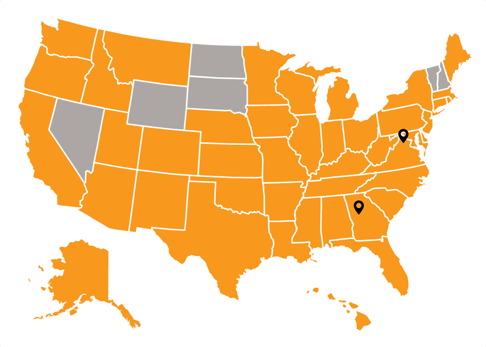 USA Gray with red markers for  locations of offices